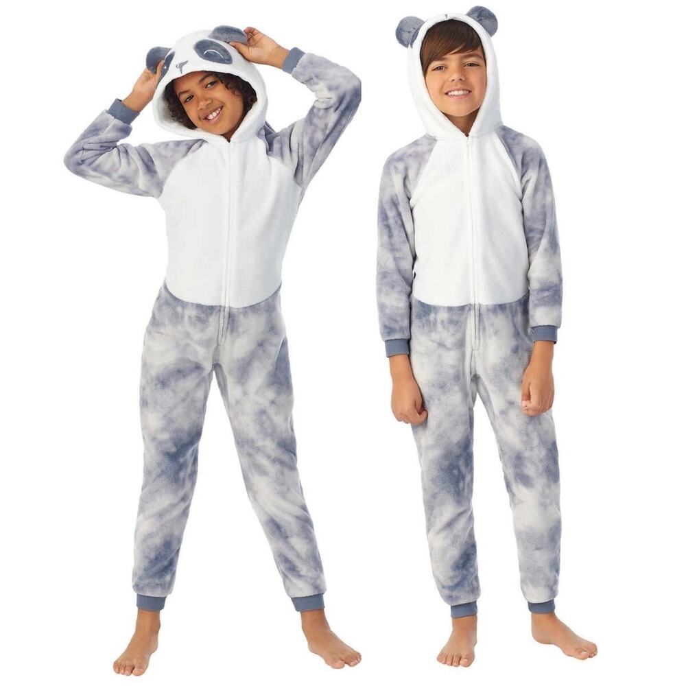 Saint Eve Youth Medium 10/12 Fleece Blanket Sleeper Onesie Pajamas Gray Panda